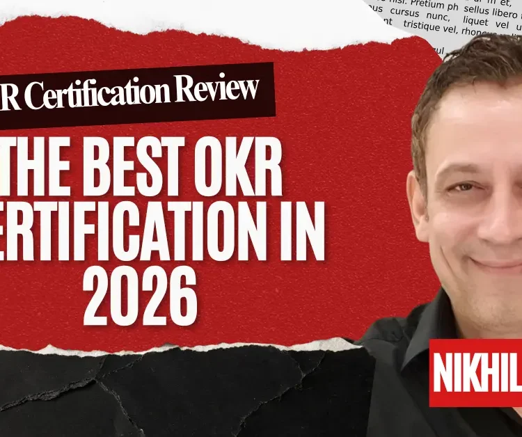 Nikhil Maini, Founder of OKR International, with the title "What is the best OKR certification in 2026" on an OKR certification review graphic